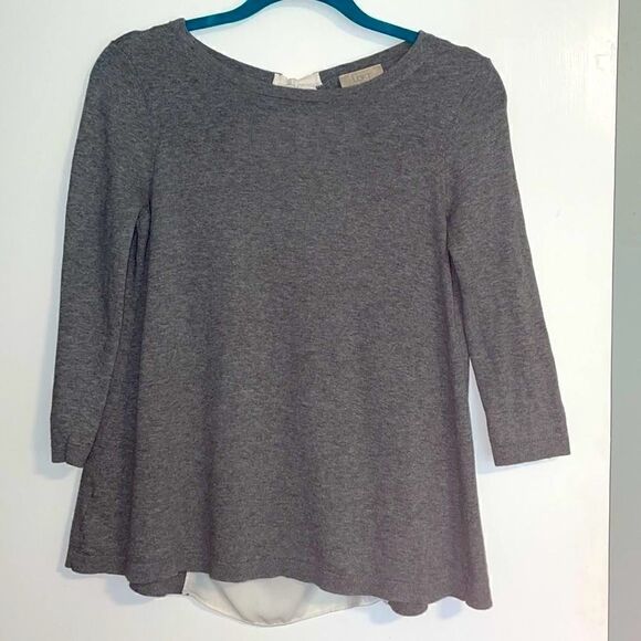 Loft Outlet bow and keyhole semi-sheer split back detail in grey and white S - Picture 1 of 6